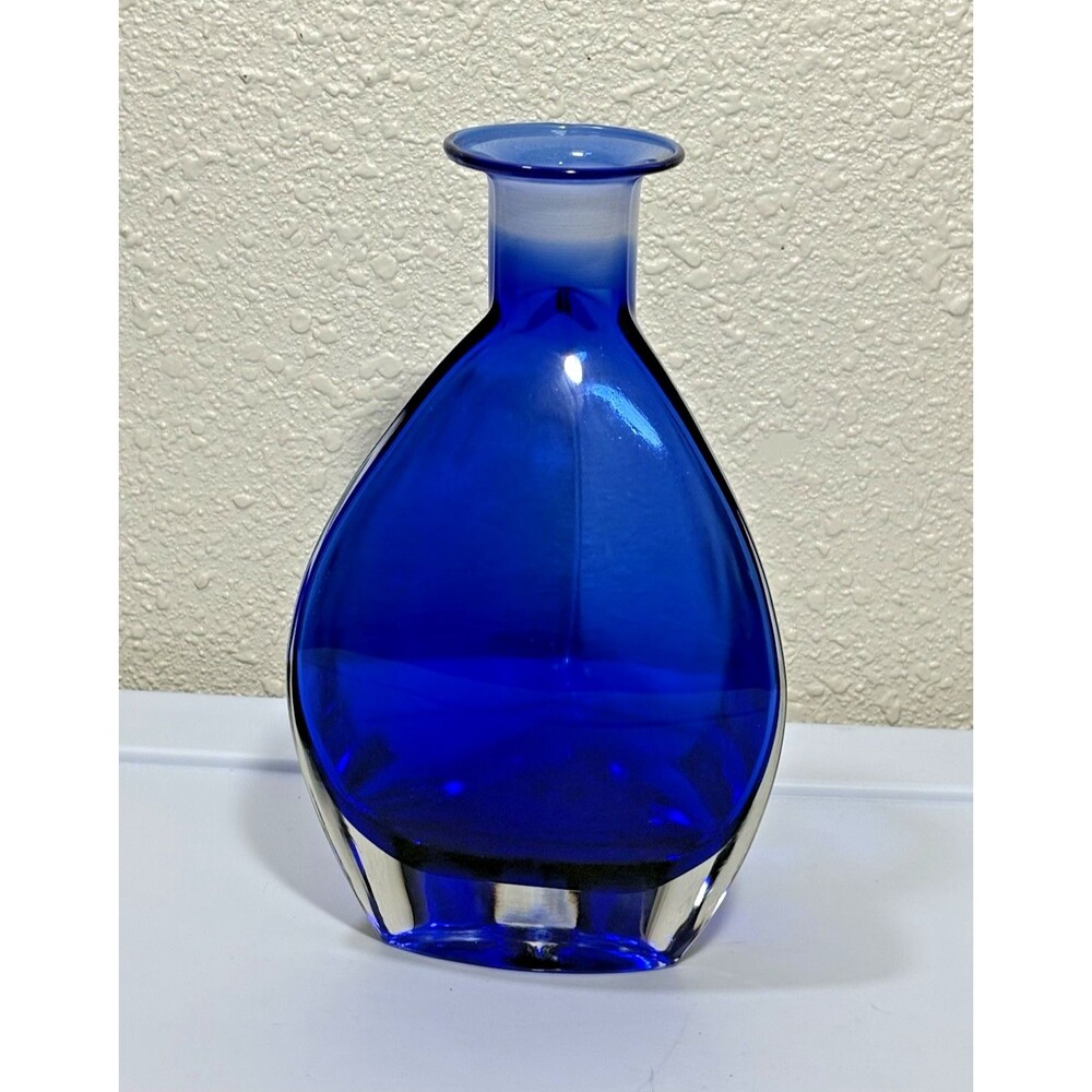 Vintage Cristalleria Toscana Cobalt Blue Glass Decanter Tri-Sided No Stopper